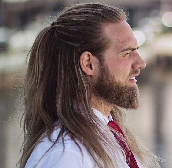 Half up ponytail for men hairstyle
